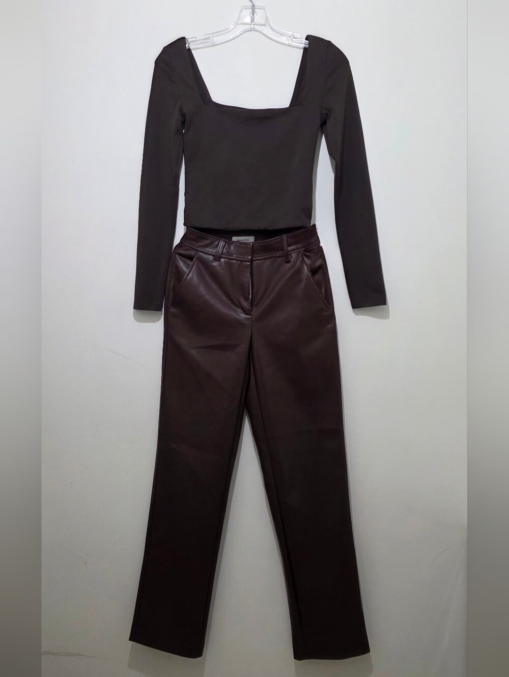 Aritzia Babaton Vegan Faux Leather Pants 00 & Square Neck Crop Top Sweater S Set